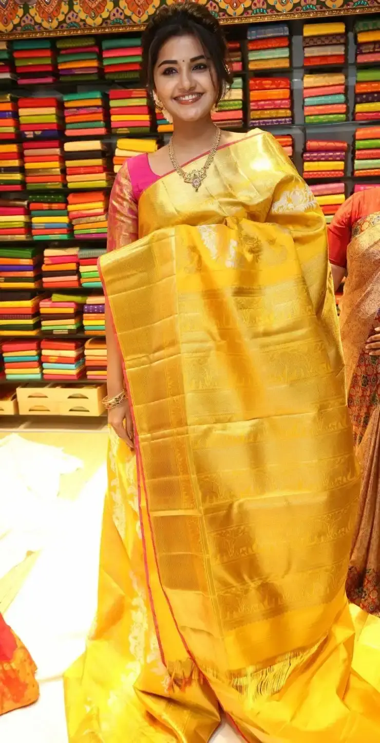 Anupama Parameswaran In Traditional Yellow Pattu Saree